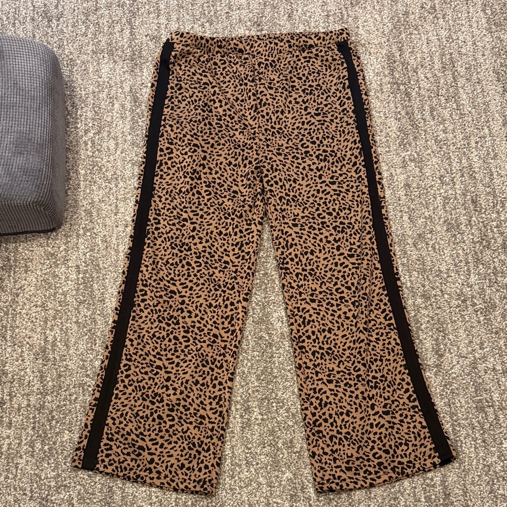 Annie Leopard Print Straight Leg Pants with Black Side Stripe